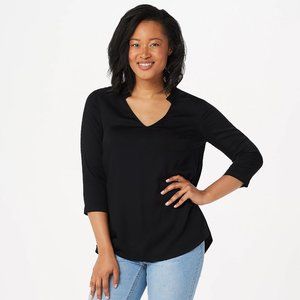 Women's Stretch Woven Open-Neck Blouse - Black
